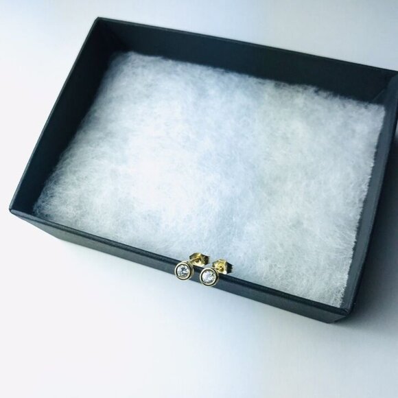 14k earrings gold stud earrings simple earrings minimalist earrings CZ earrings - Picture 2 of 8